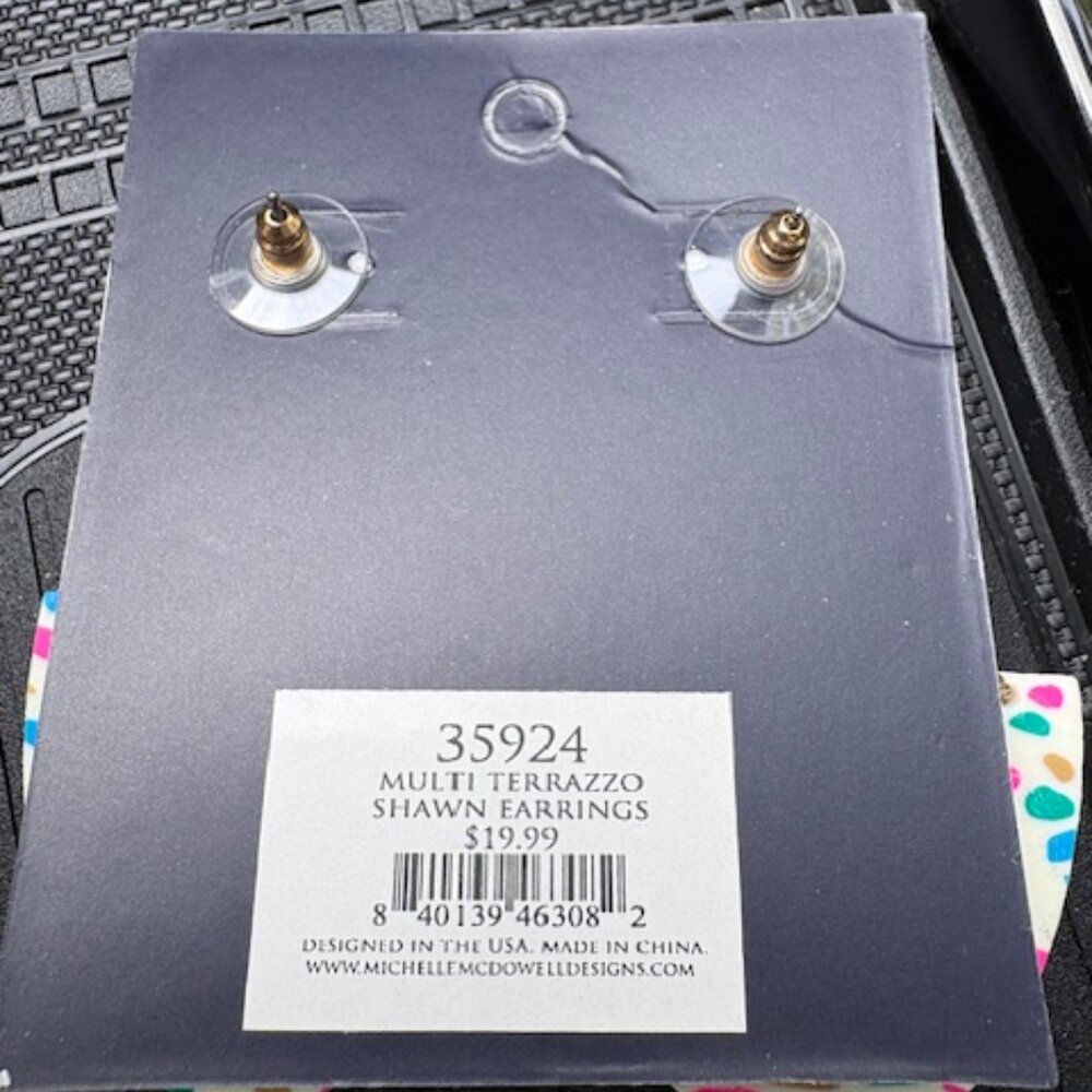 NWT Michelle McDowell Designer Brushed Gold Multi Terrazzo Shawn Earrings - Picture 2 of 2